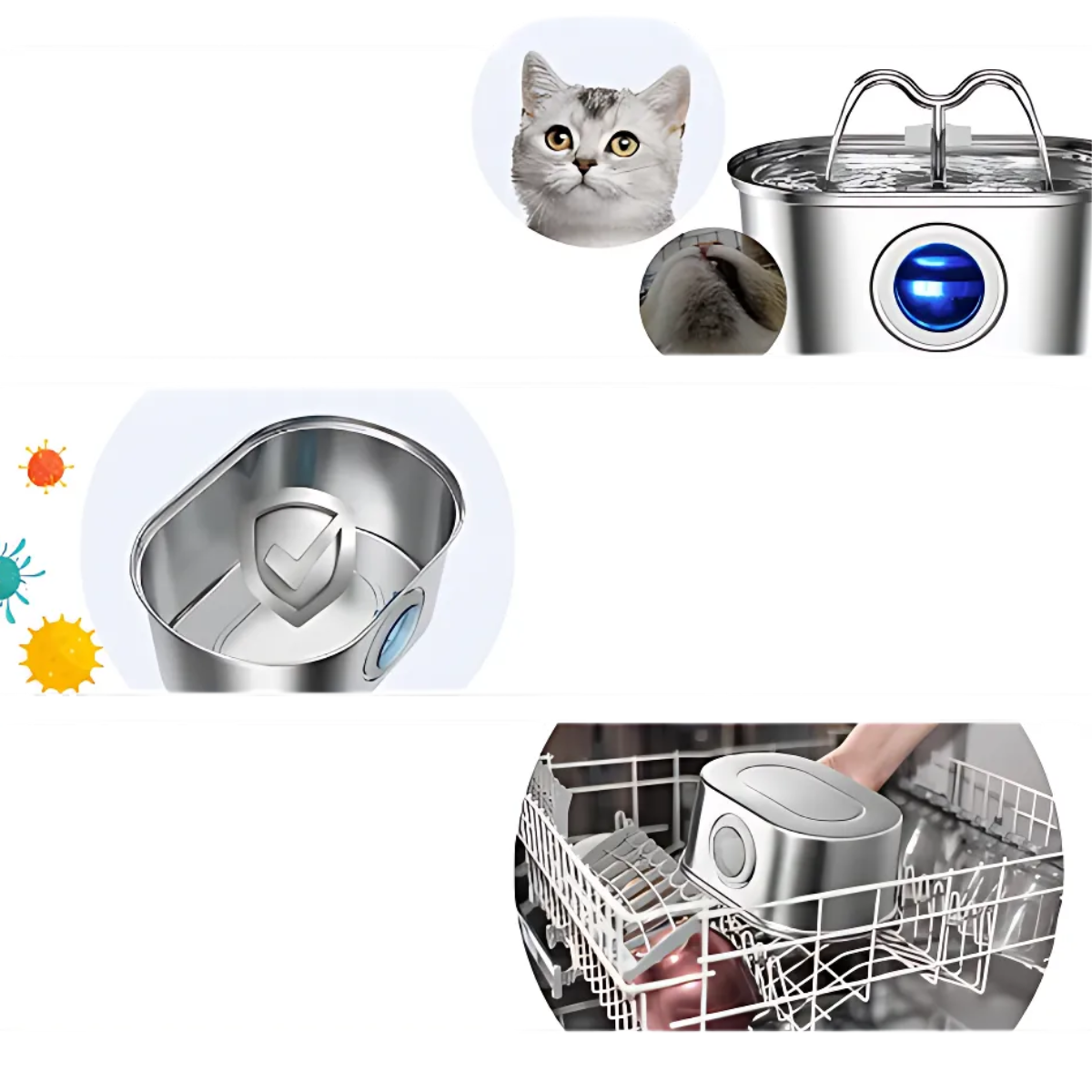 Smart Cat Water Fountain – 3.2L Stainless Steel with Sensor, LED & Silent Pump