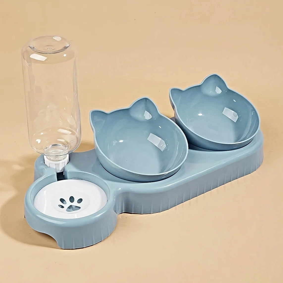 Elevated Tilted Cat Bowl Set with Gravity Water Feeder – 3-in-1 Design