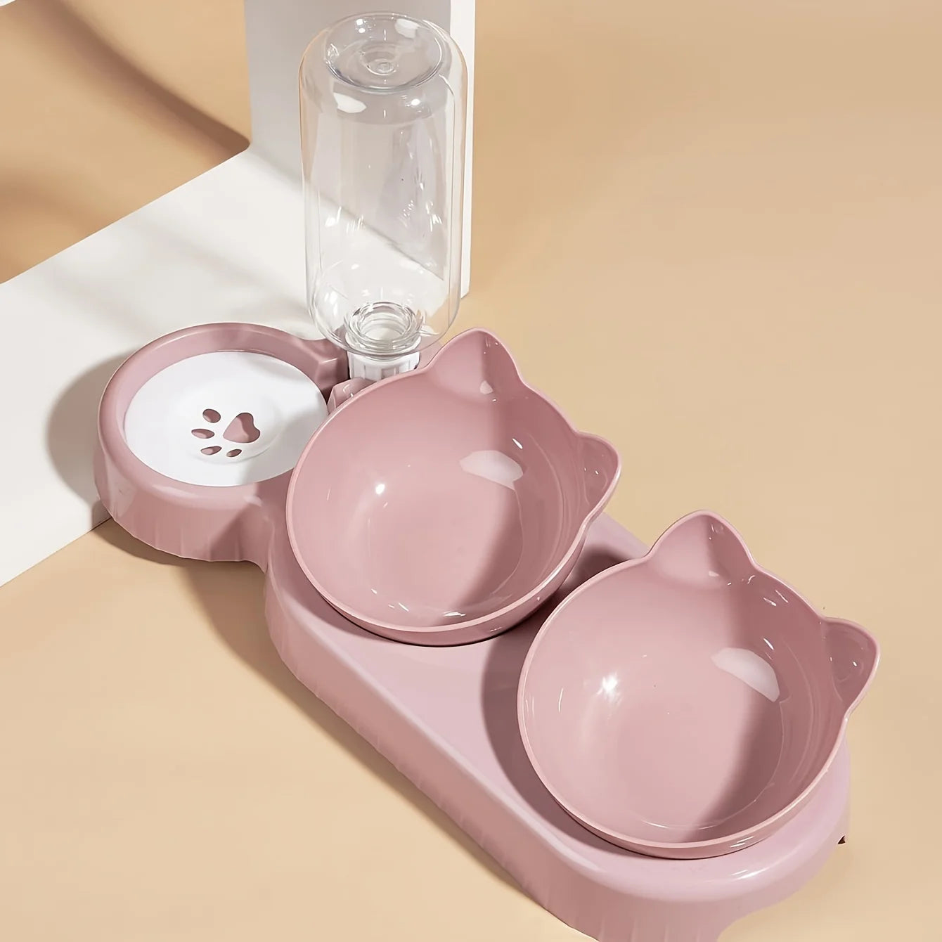 Elevated Tilted Cat Bowl Set with Gravity Water Feeder – 3-in-1 Design