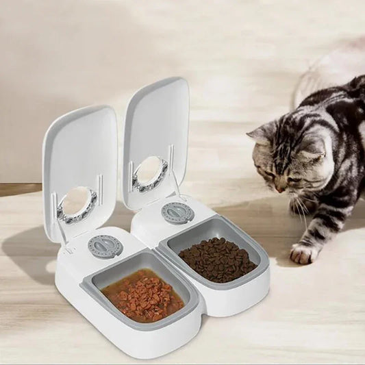 Smart Dual Automatic Pet Feeder – Timed Food Dispenser for Cats (Wet & Dry Food)
