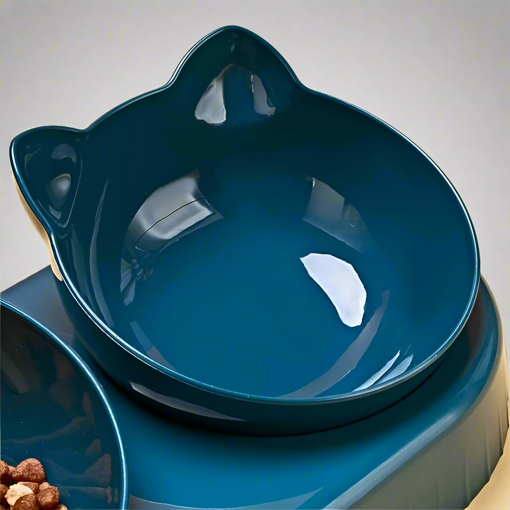 Elevated Tilted Cat Bowl Set with Gravity Water Feeder – 3-in-1 Design