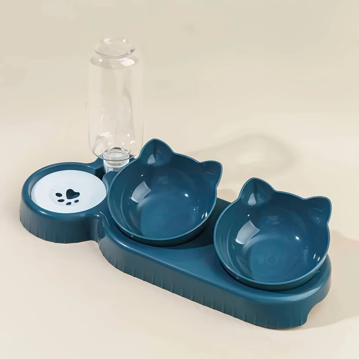 Elevated Tilted Cat Bowl Set with Gravity Water Feeder – 3-in-1 Design