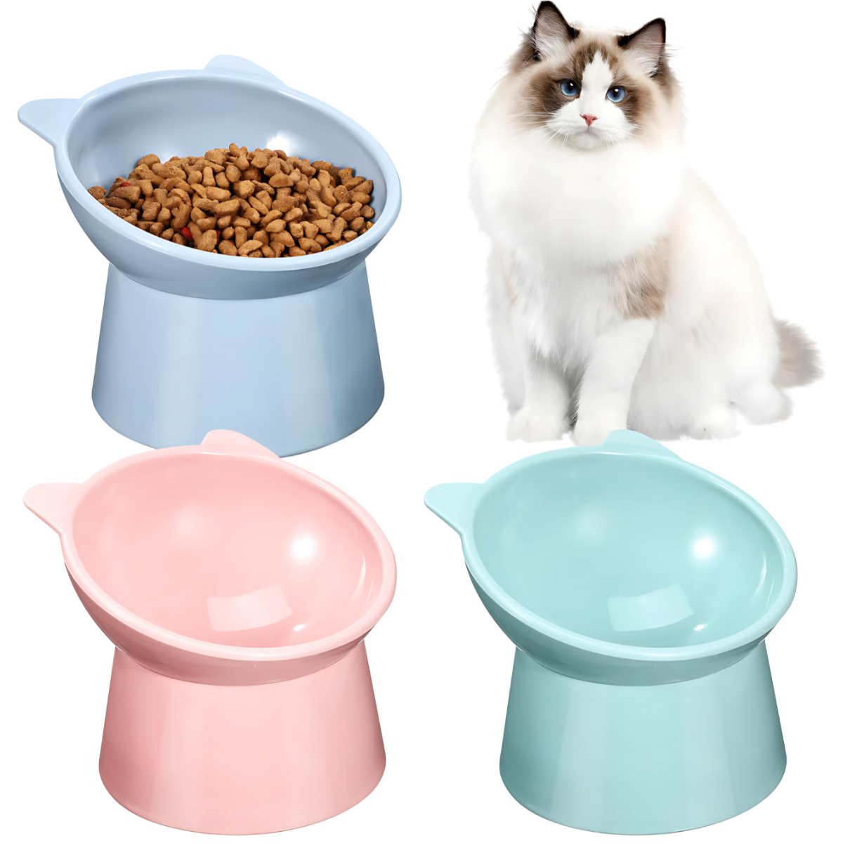 Cat Bowl Feeder Elevated Tilted Anti-Tip Design