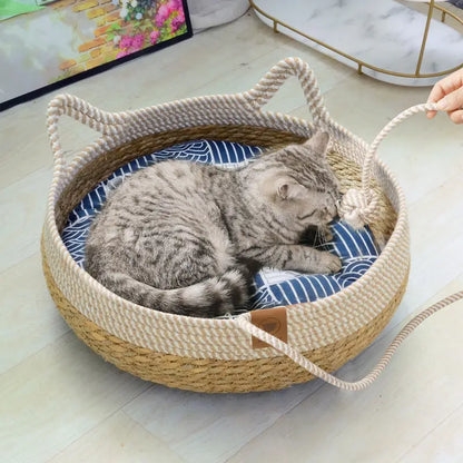 Handmade Woven Cat Bed – Natural Rattan Design