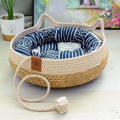 Handmade Woven Cat Bed – Natural Rattan Design