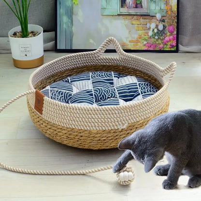 Handmade Woven Cat Bed – Natural Rattan Design