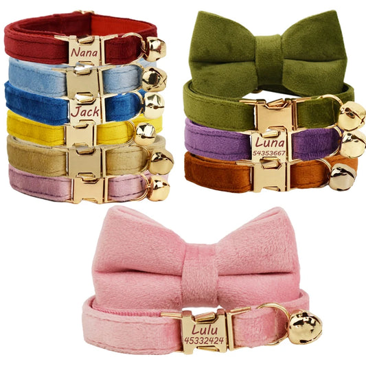 Cat Collar with Name – Luxury Velvet, Bell & Bow