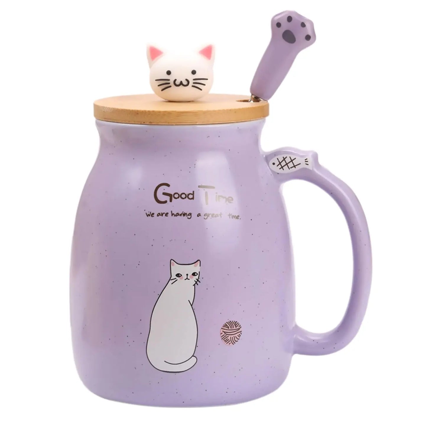 Cat Mug with Lid & Spoon – Ceramic Gift for Cat Lovers