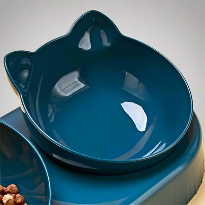 Elevated Tilted Cat Bowl Set with Gravity Water Feeder – 3-in-1 Design