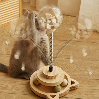 Interactive Wooden Cat Toy – Spinning Flower Design