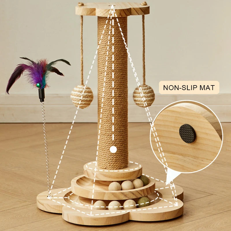 Interactive Wooden Cat Toy – Spinning Flower Design