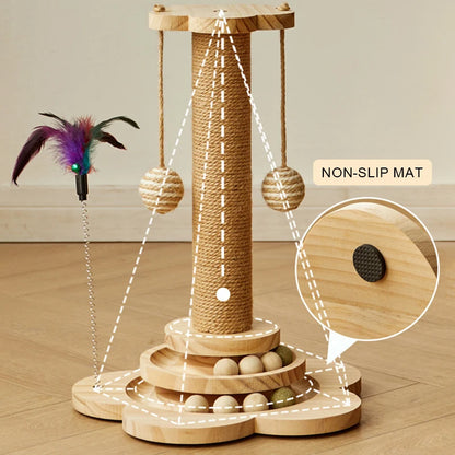 Interactive Wooden Cat Toy – Spinning Flower Design