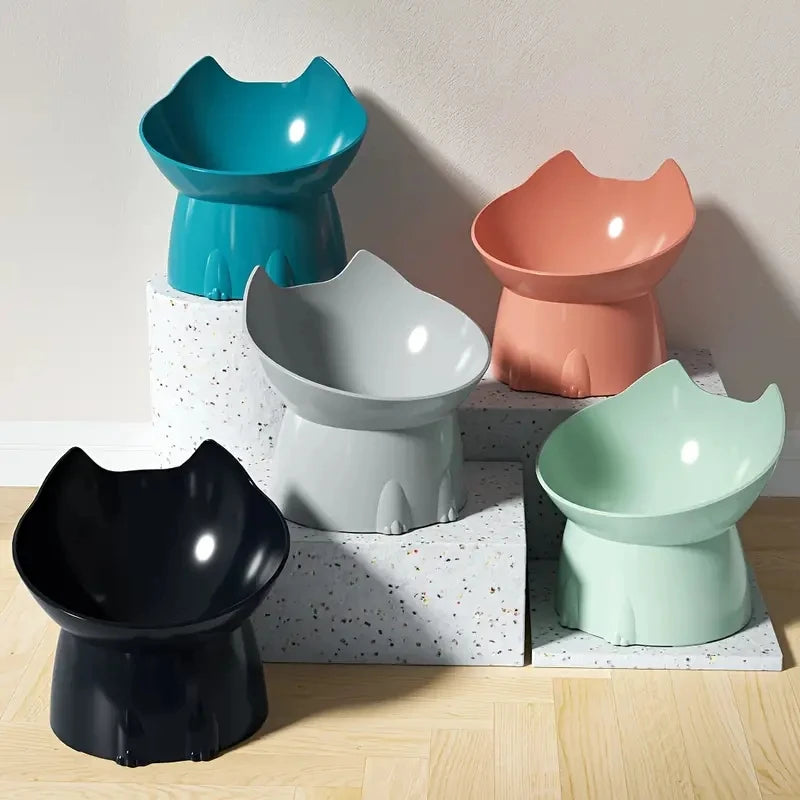 Cat Bowl Feeder Elevated Tilted Anti-Tip Design